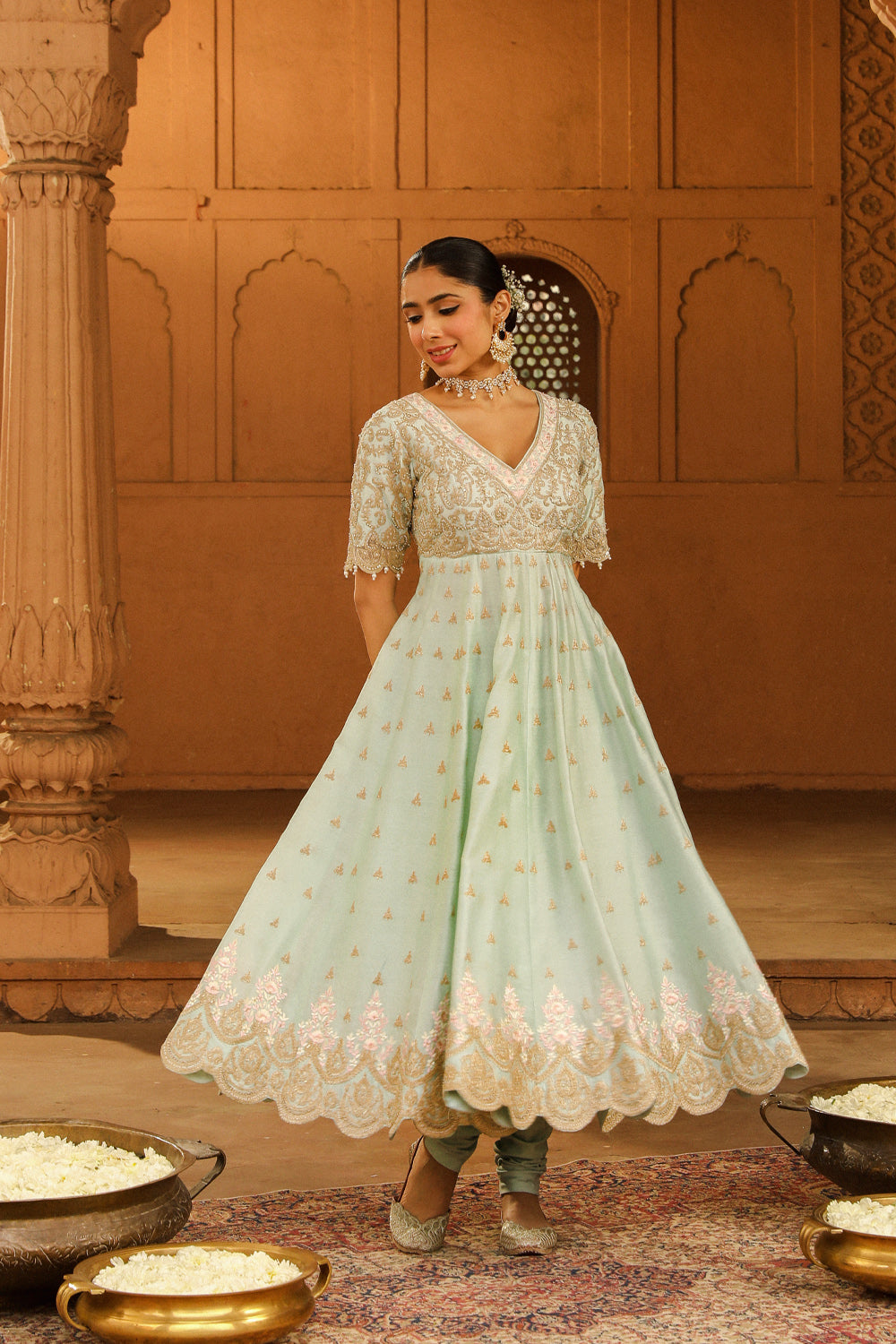 Long Anarkali with chooridaar and dupatta