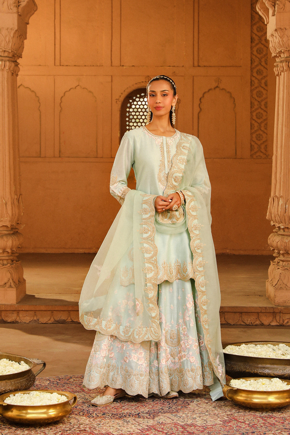 Short kurta with sharara and dupatta