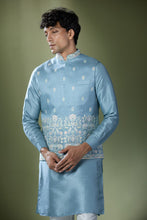 Load image into Gallery viewer, Blue Embroidered Kurta-Jacket Set
