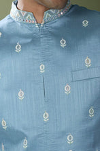 Load image into Gallery viewer, Blue Embroidered Kurta-Jacket Set
