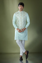 Load image into Gallery viewer, Sea Green Embroidered Kurta-Jacket Set
