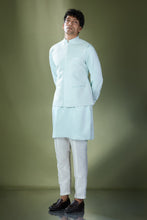 Load image into Gallery viewer, Aqua Blue Embroidered Kurta-Jacket Set
