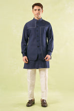 Load image into Gallery viewer, Navy Blue Running Stitch Kurta-Bundi Set
