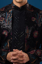 Load image into Gallery viewer, Coal Velour Bandhgala Set

