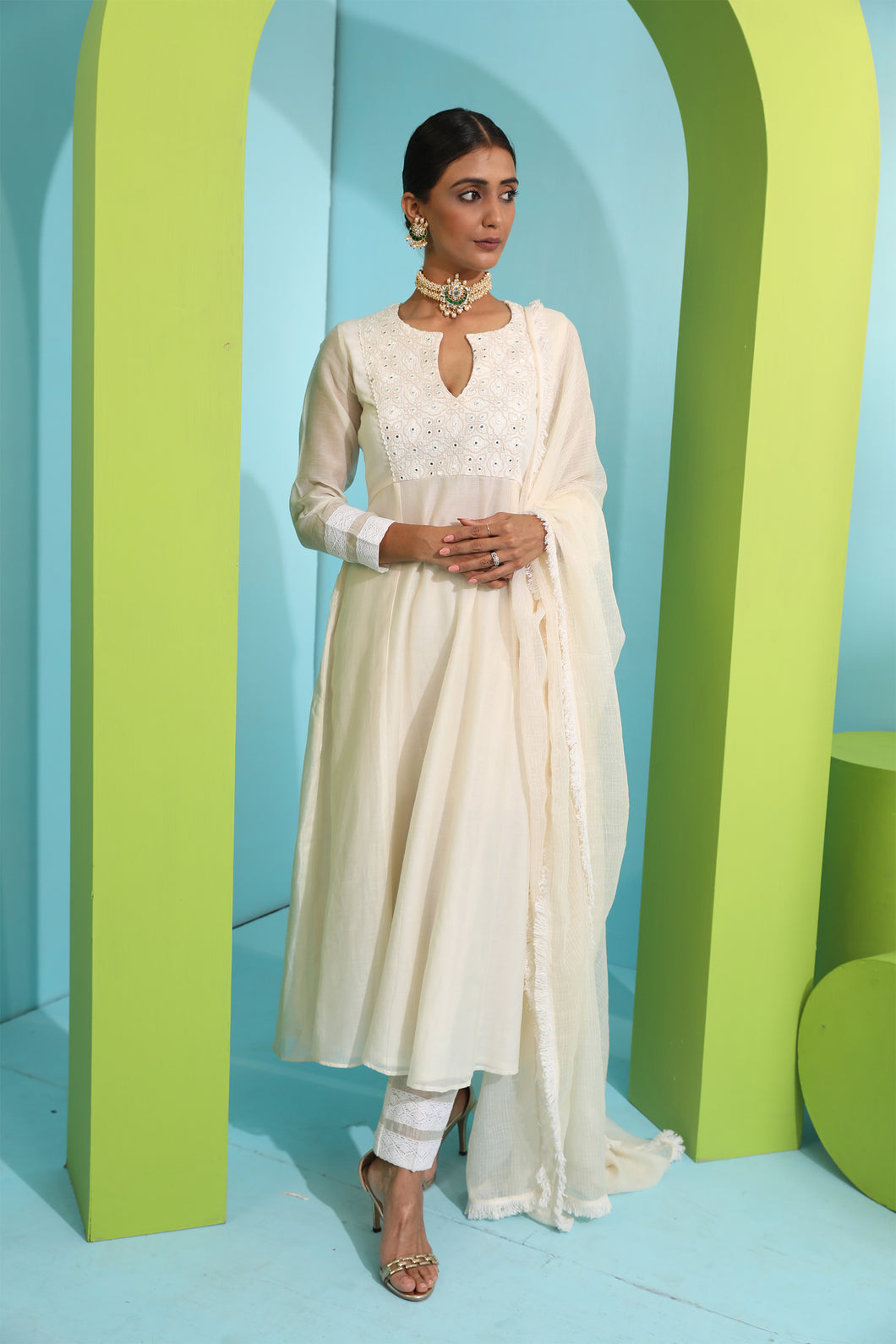 chanderi silk kurta set