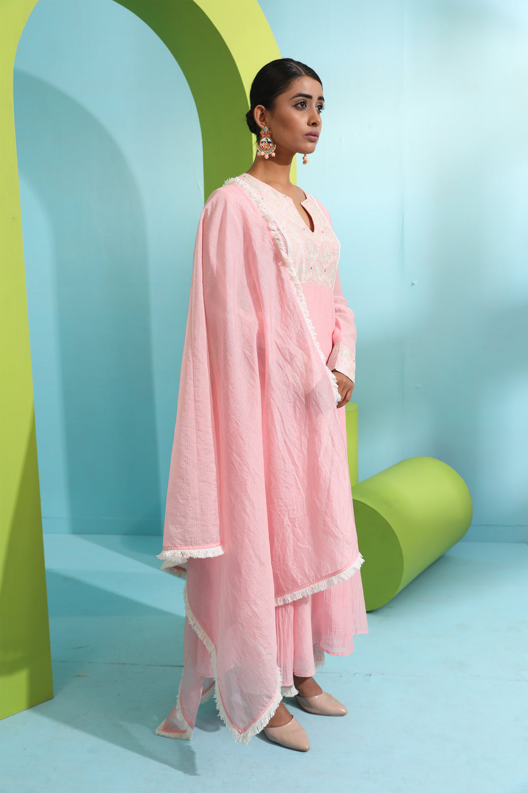 chanderi silk kurta set