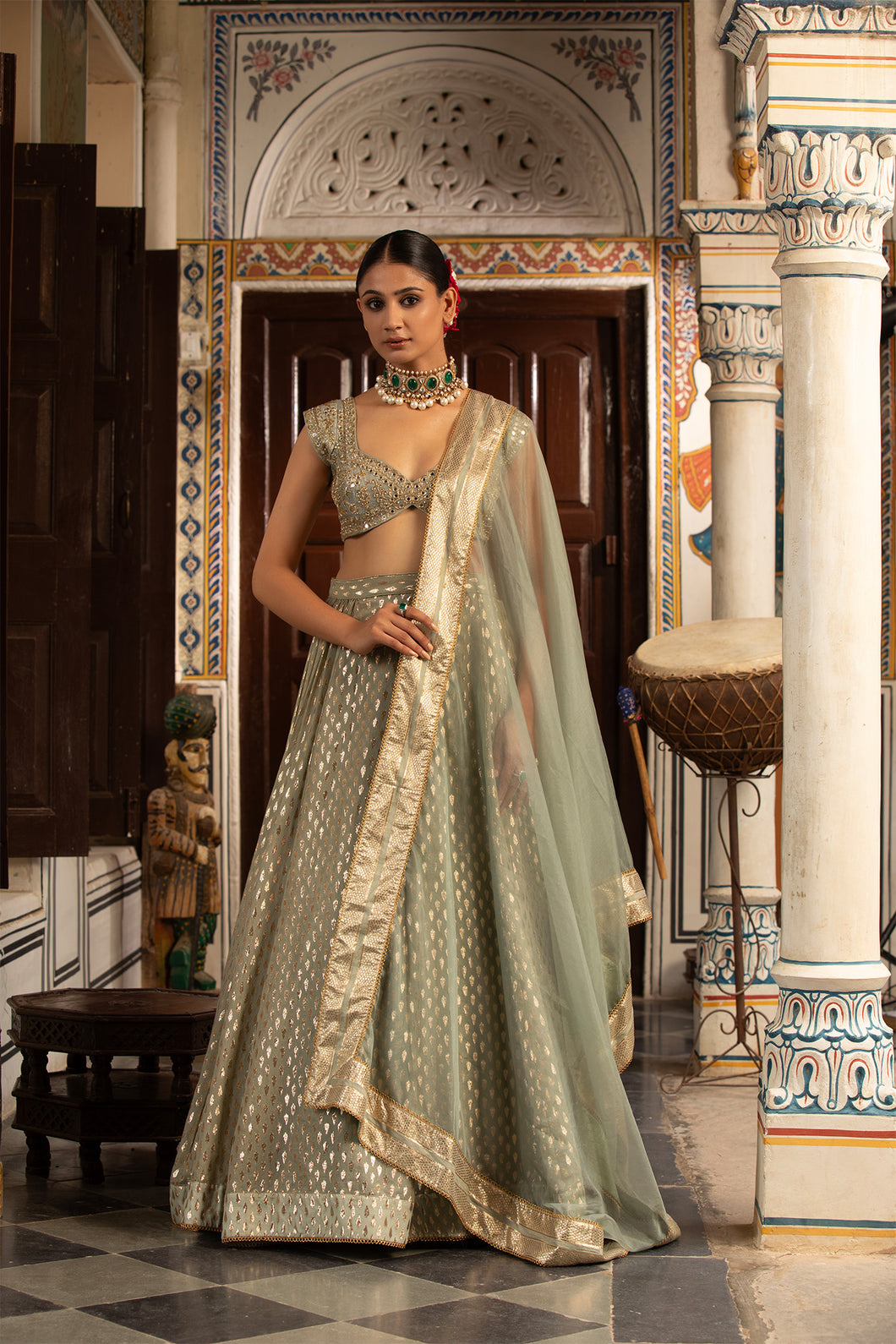 Green lehenga set