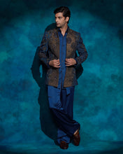 Load image into Gallery viewer, Teal and Ombre hand embroidered Short jacket set

