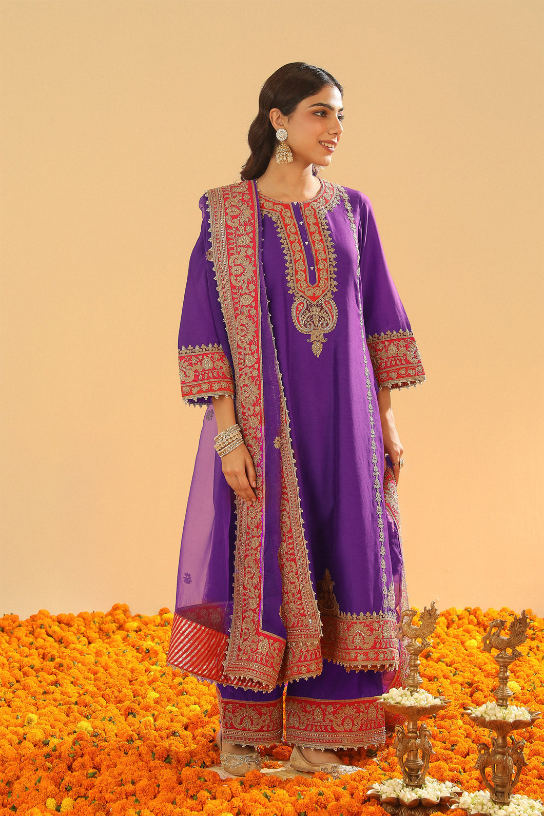 Maisha - Long A-line Kurta with Palazzo and Dupatta