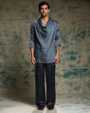 Load image into Gallery viewer, Charcoal Blue hand embroidered short jacket set
