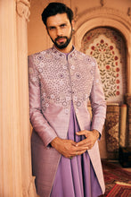 Load image into Gallery viewer, Lilac Embroidered Raw Silk Indowestern Set
