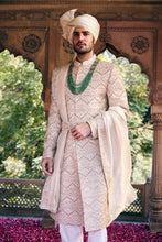 Load image into Gallery viewer, Cream Pitta and Sequins Embroidered Sherwani

