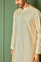 Load image into Gallery viewer, Creamy Delight Cream Chanderi Silk Kurta with Ivory Resham Embroidery All Over
