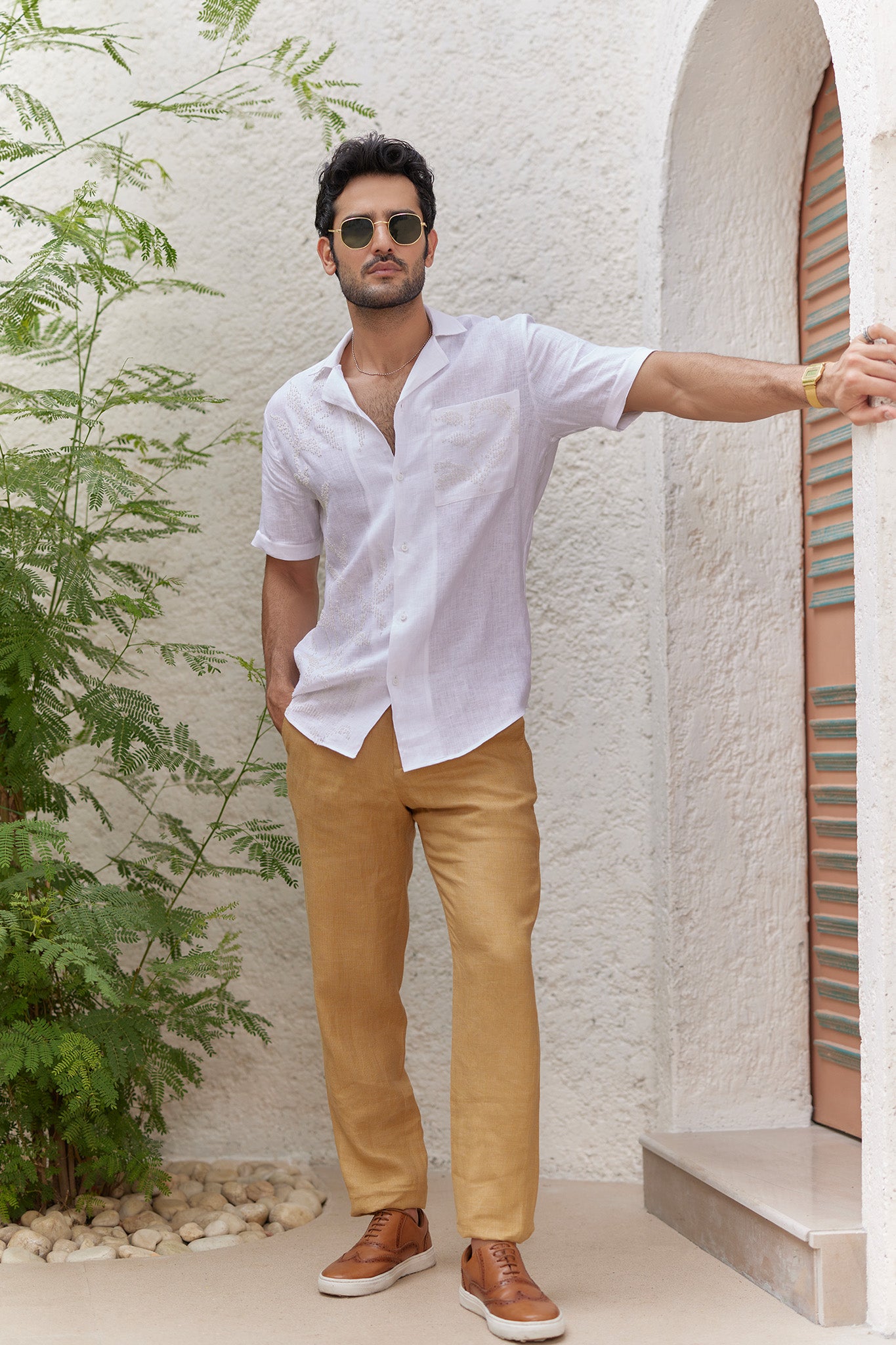 White Cuban Embroidered Shirt