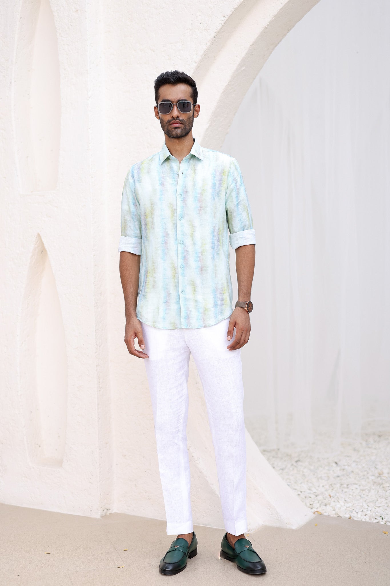 Blue Green Abstract Print Shirt