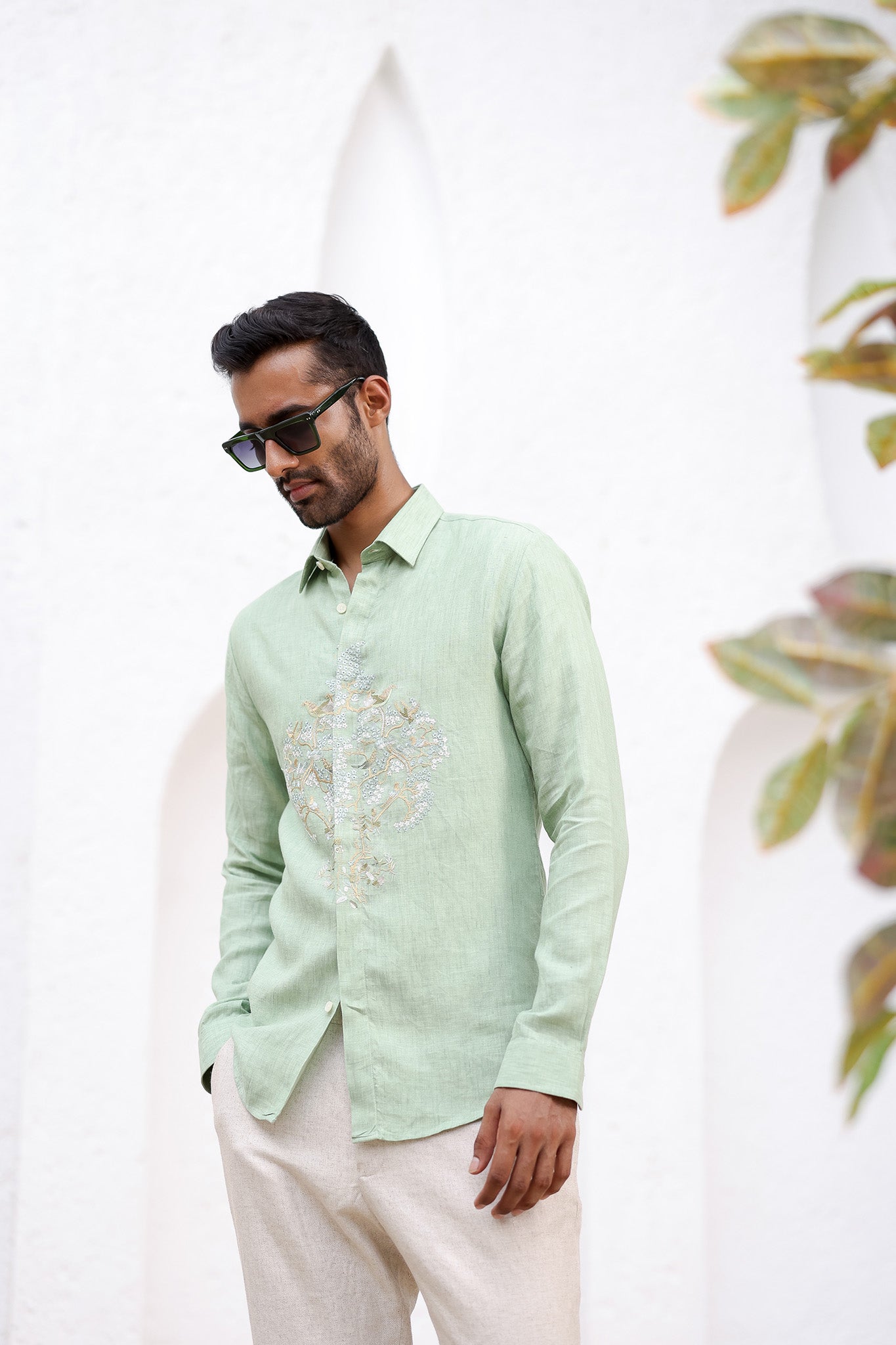 Mint Green Flora Embroidered Shirt