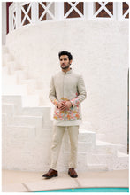 Load image into Gallery viewer, Tan Floral Resham Embroidery Bandhgala
