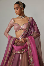 Load image into Gallery viewer, MUD MAUVE MULTICOLOR LEHENGA WITH SWEETHEART FULL SLEEVE BLOUSE
