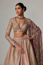 Load image into Gallery viewer, DEEP BEIGE MULTICOLOR SKIRT WITH V NECK FULL SLEEVE BLOUSE
