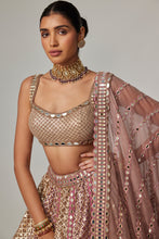 Load image into Gallery viewer, DEEP BEIGE MULTICOLOR METALLIC LEHENGA WITH SQUARE NECK BLOUSE
