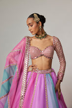 Load image into Gallery viewer, MAUVE MULTICOLOR LINEAR LEHENGA WITH SWEETHEART FULL SLEEVE BLOUSE
