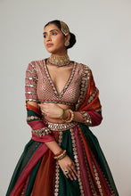 Load image into Gallery viewer, CRANBERRY MULTICOLOR LINEAR LEHENGA WITH V NECK BLOUSE
