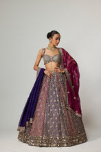 Load image into Gallery viewer, TEAL WINE MULTICOLOR LEHENGA SET WITH DOUBLE DUPATTA
