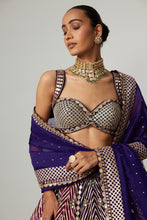 Load image into Gallery viewer, TEAL WINE MULTICOLOR LEHENGA SET WITH DARK PURPLE DUPATTA
