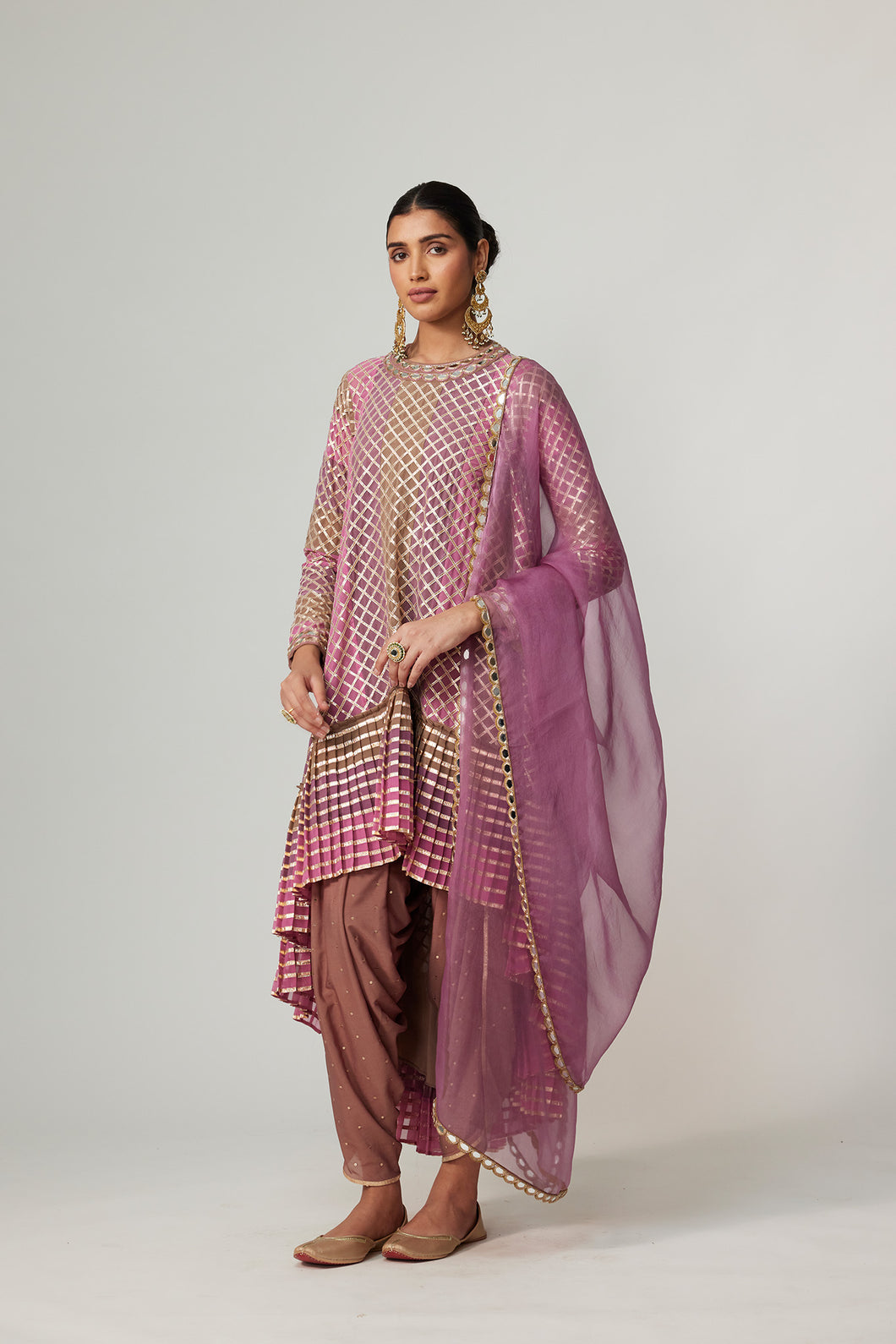 MUD MAUVE MULTICOLOR DHOTI KURTA WITH DUPATTA SET