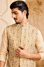 Load image into Gallery viewer, EMBROIDERED BEIGE BUNDI  JACKET WITH KURTA AND CHURIDAR
