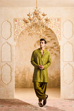 Load image into Gallery viewer, EMBROIDERED MEHENDI GREEN MIRRORWORK KURTA WITH SALWAR
