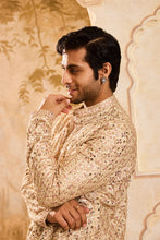 Load image into Gallery viewer, EMBROIDERED BIEGE MIRRORWORK KURTA WITH  SALWAR
