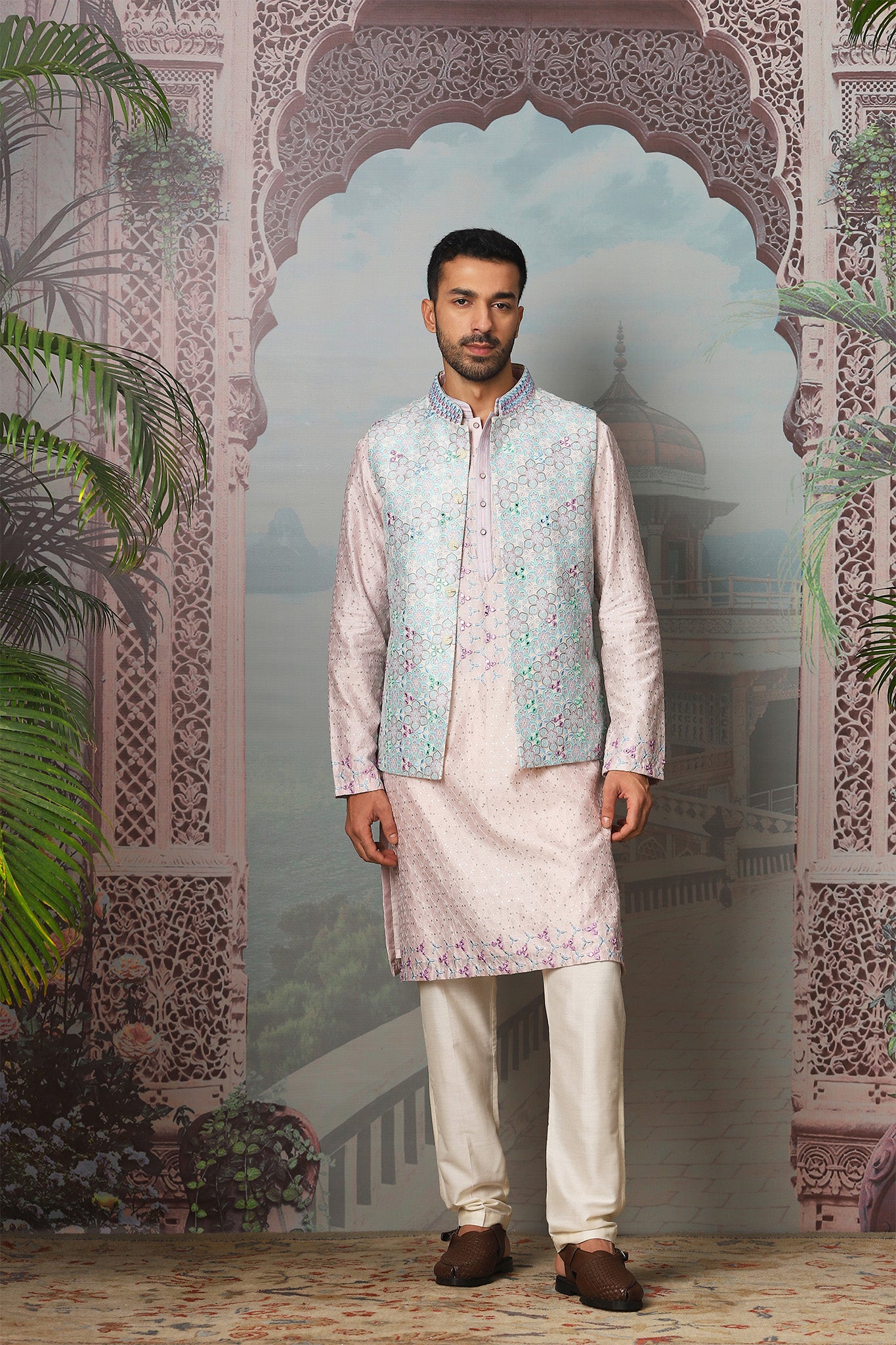 Petal Meadow Mirror Embroidered Kurta Bundi Set