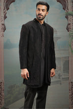 Load image into Gallery viewer, Black silk cutdana Open Indowestern
