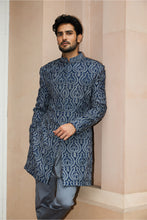 Load image into Gallery viewer, ROYAL BLUE MATKA SILK WORKED SHORT SHERWANIWITH KURTA AND TROUSER
