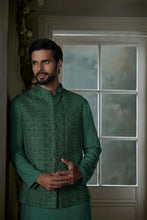 Load image into Gallery viewer, FOREST GREEN BUNDI WITH COTTON SILK KURTA AND SALWAR
