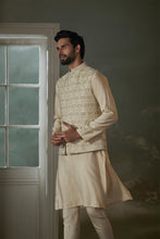 Load image into Gallery viewer, BEIGE KURTA CHURIDAR WITH WORKED BUNDI  JACKET SET
