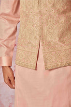 Load image into Gallery viewer, Cream Raw Silk Bundi with Salmon Pink Cotton Silk Kurta
