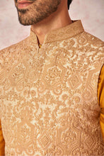 Load image into Gallery viewer, Opulent Beige Bundi and Vibrant Orange Kurta Ensemble
