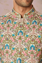Load image into Gallery viewer, Multicolour Floral Embroidered Cotton Silk Kurta Bundi Set

