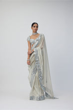 Load image into Gallery viewer, Silver Shimmer Organza saree set
