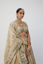 Load image into Gallery viewer, Golden Shimmer Organza Flower Lehenga Set
