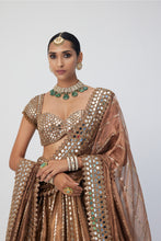 Load image into Gallery viewer, Copper Shimmer Organza Linear Lehenga Set
