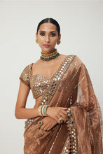 Load image into Gallery viewer, Copper Shimmer Organza saree set
