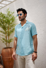 Load image into Gallery viewer, Sky Blue Cuban Embroidered Tropical Shirt

