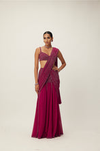 Load image into Gallery viewer, Ruby Red Pre Draped Crystal Embellished Saree Set
