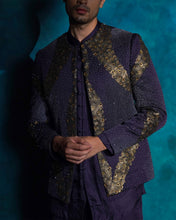 Load image into Gallery viewer, Twilight Blue hand embroidered sequence short jacket set
