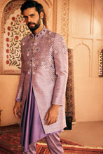 Load image into Gallery viewer, Lilac Embroidered Raw Silk Indowestern Set
