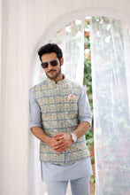 Load image into Gallery viewer, Sky Blue Floral Printed Kurta Bundi Set
