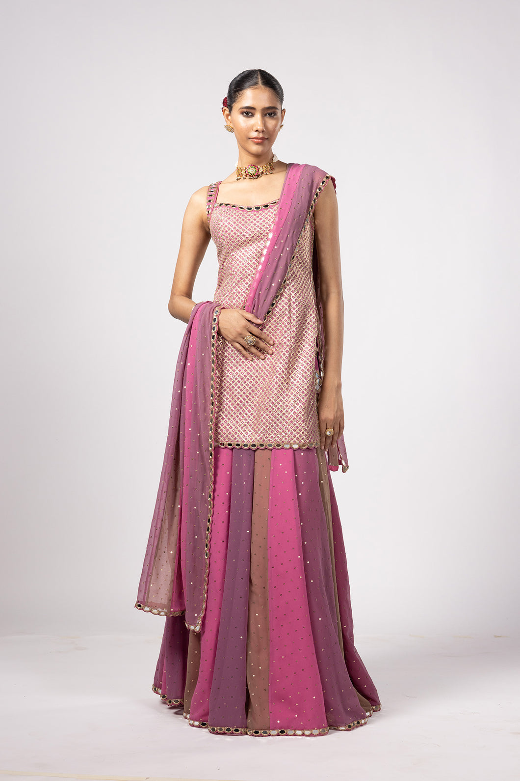 DARK BLUSH KURTA LEHENGA PANTS SET